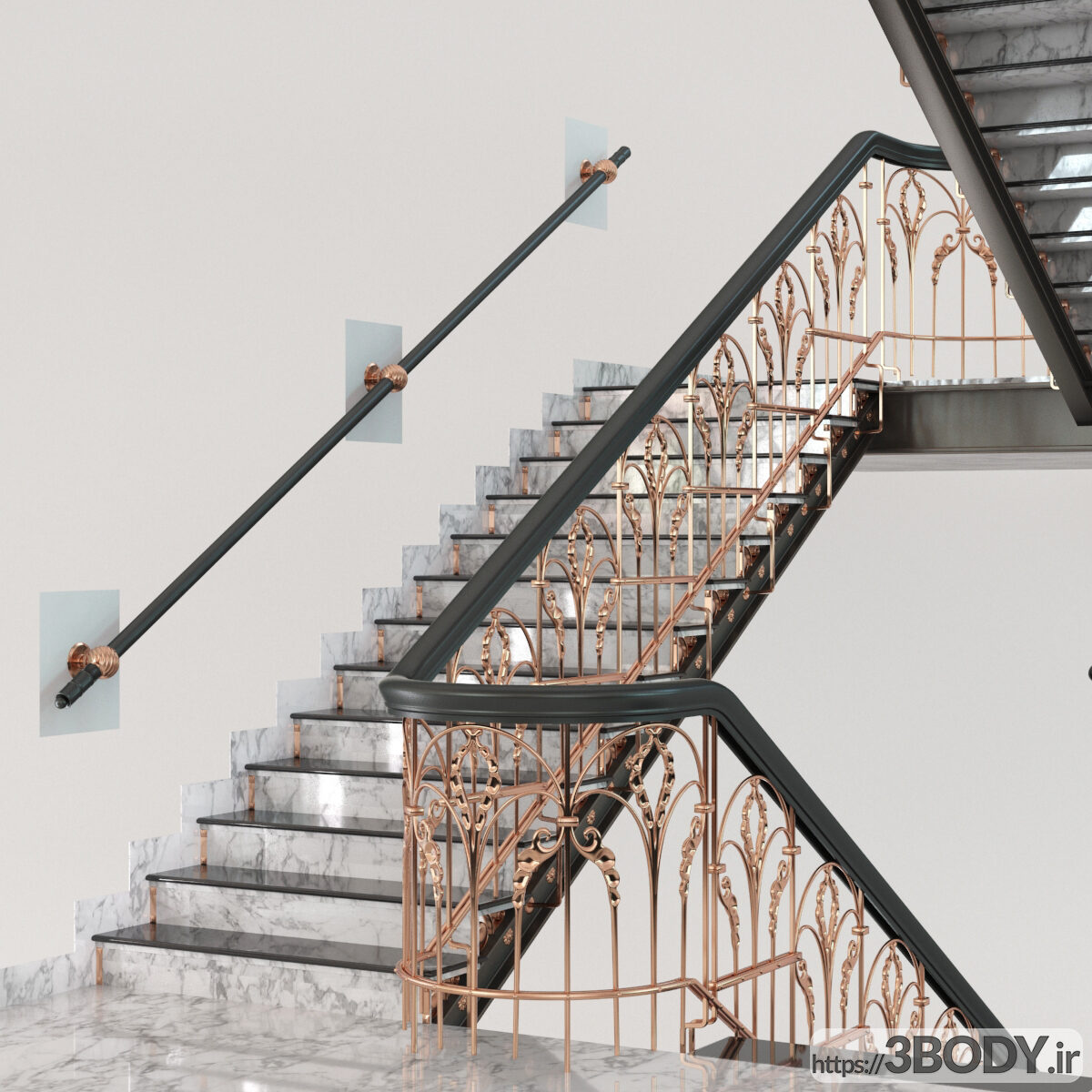 آبجکت سه بعدی راه پله مسی و مرمر کلاسیک عکس 1