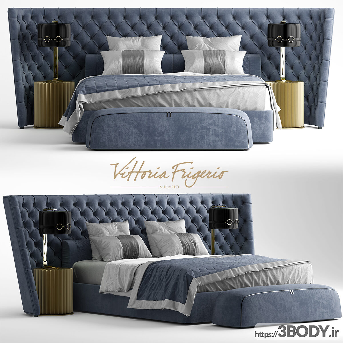 مدل سه بعدی تخت خواب دو نفره  آبی عکس 3