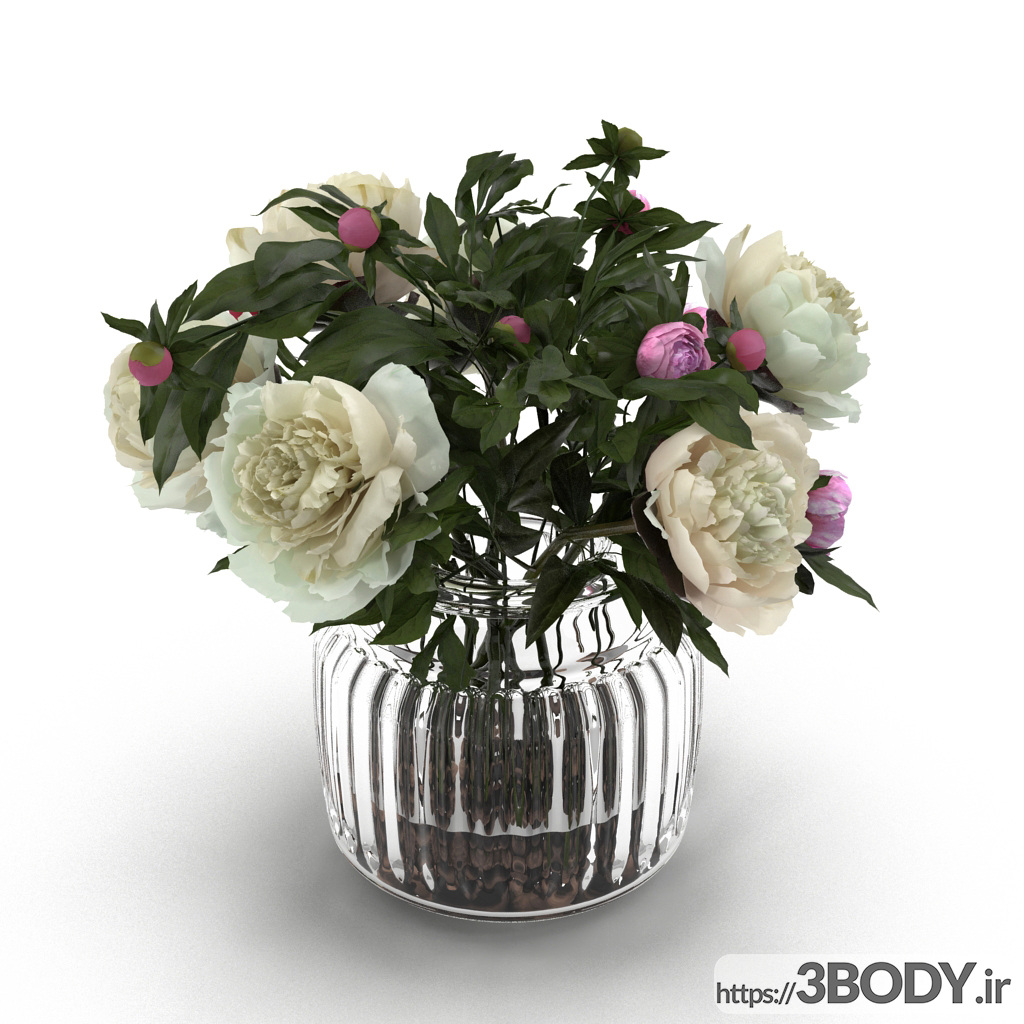 مدل سه بعدی گل و گلدان شیشه ای آجدار عکس 2