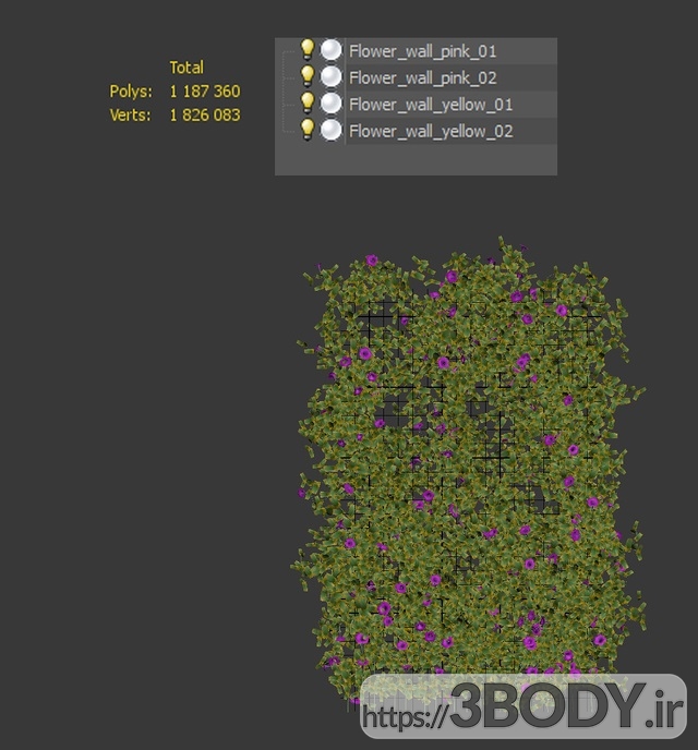 مدل سه بعدی گل و گیاه دیوار گلها روی شبکه عکس 3