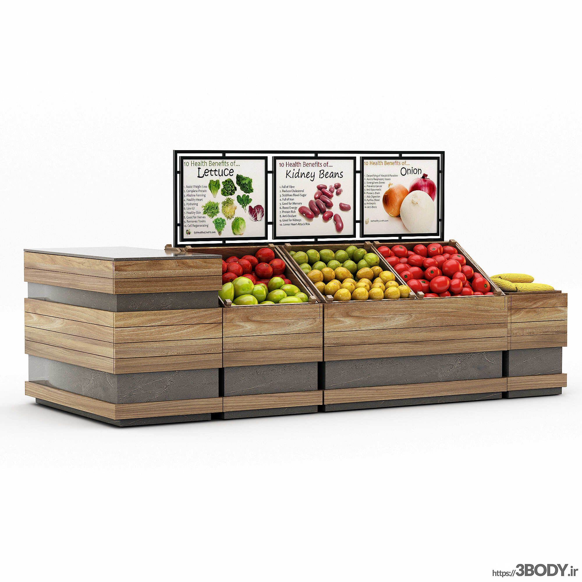مدل سه بعدی جعبه های پر سبزیجات عکس 3