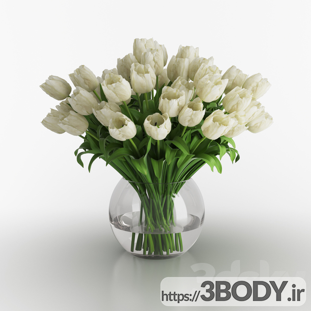 مدل سه بعدی  گلدان لاله های سفید عکس 1