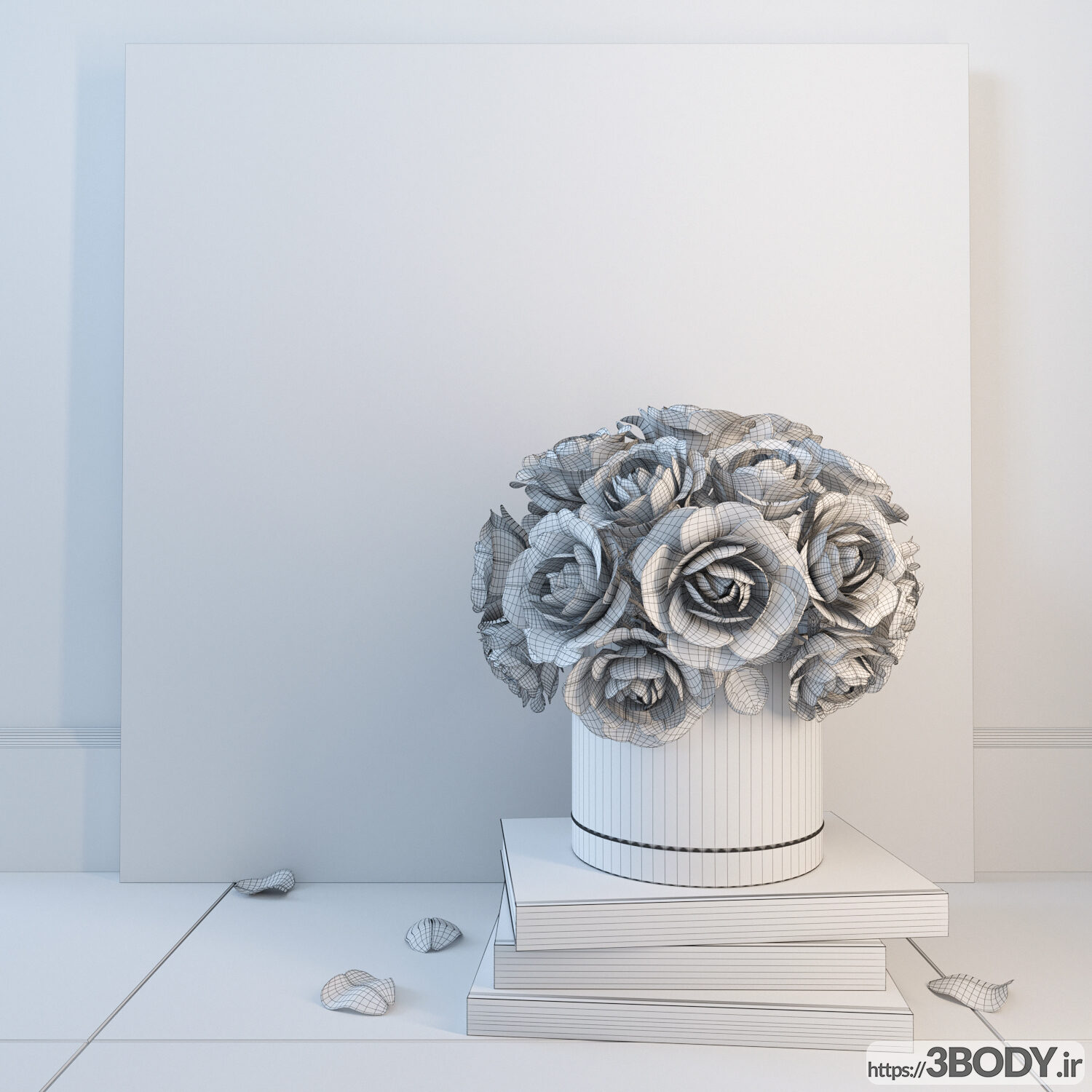مدل سه بعدی ست تزئینی با گلهای رز سفید عکس 2