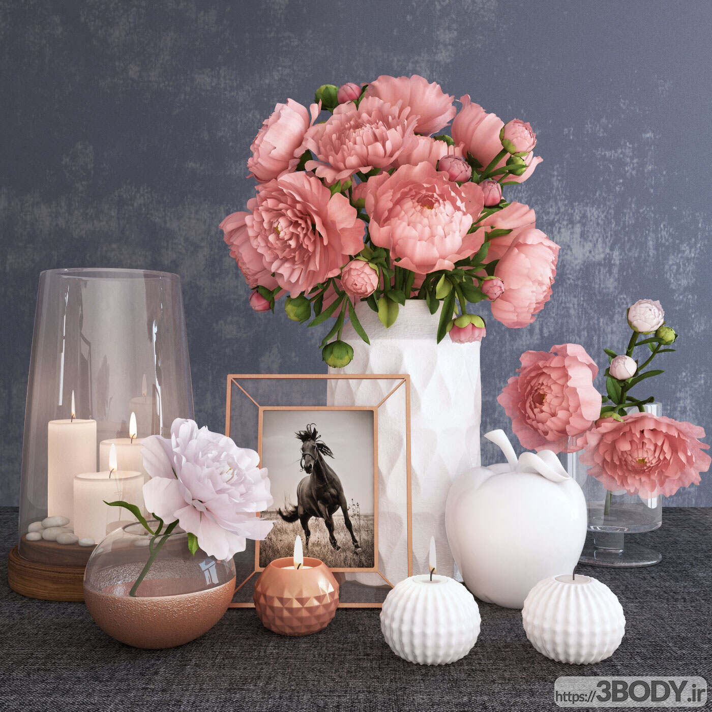 مدل سه بعدی ست تزئینی دسته گل رومیزی عکس 1