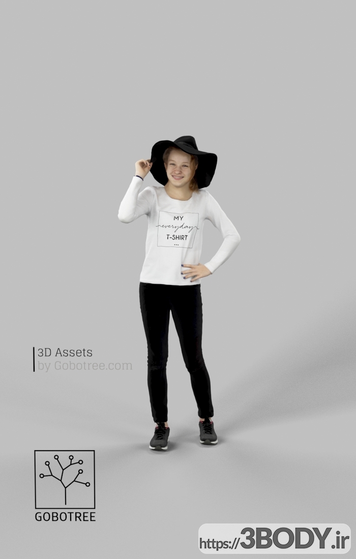 آبجکت سه بعدی دختر بچه با کلاه عکس 1