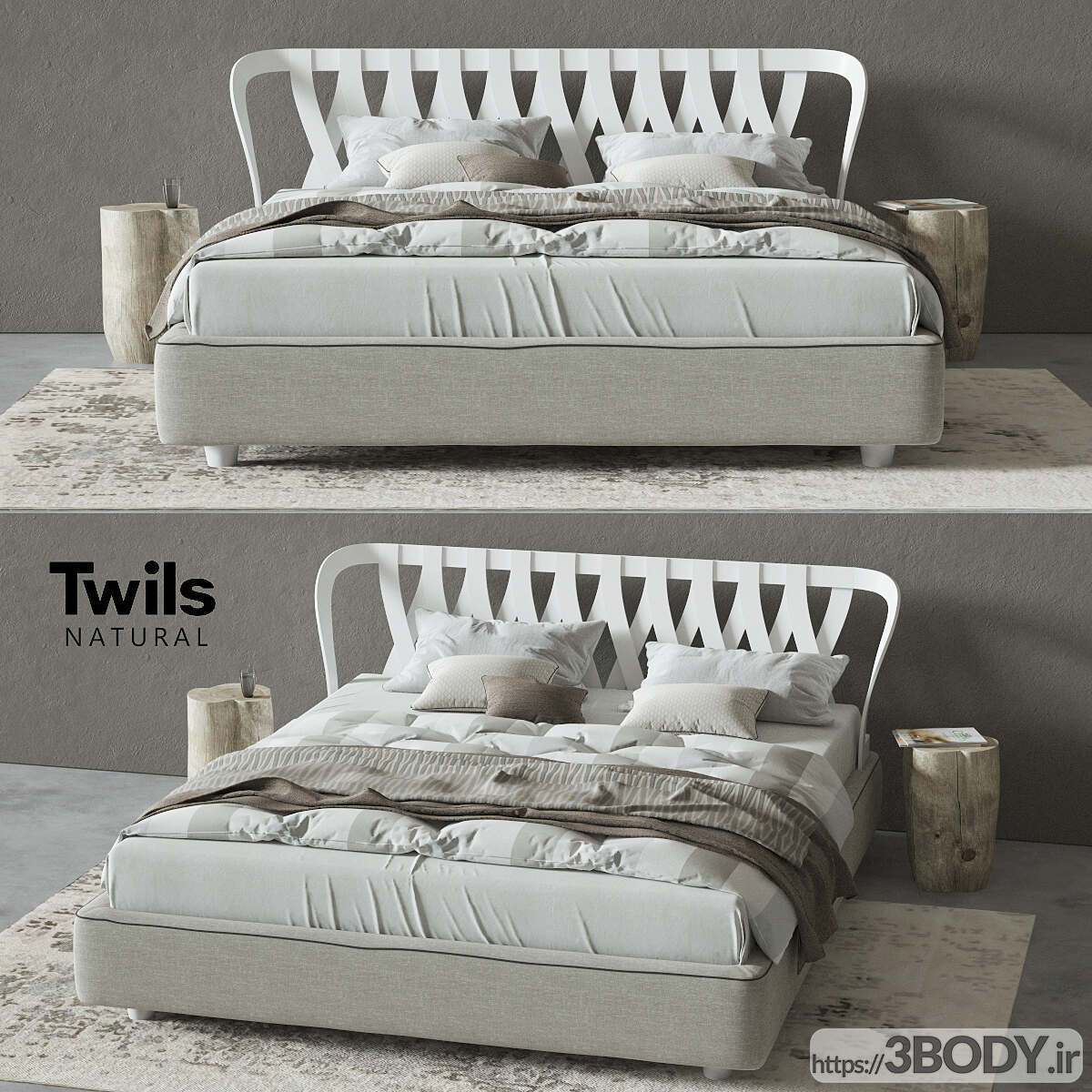 مدل سه بعدی تخت خواب دو نفره عکس 1