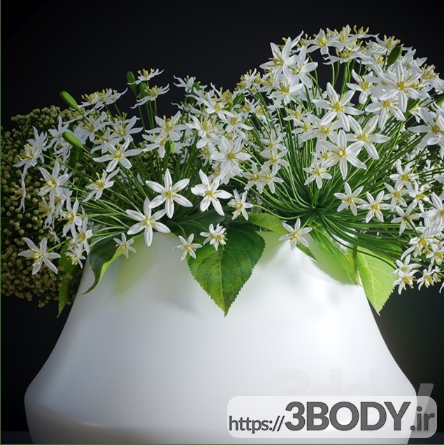 مدل  سه بعدی گل و گلدان سفید عکس 2