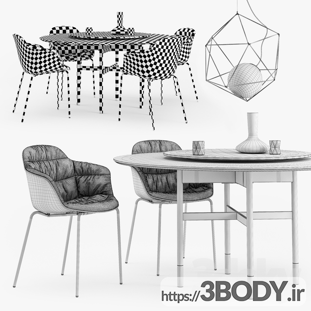 مدل سه  بعدی  ست میز وصندلی حالت رومیزی عکس 3