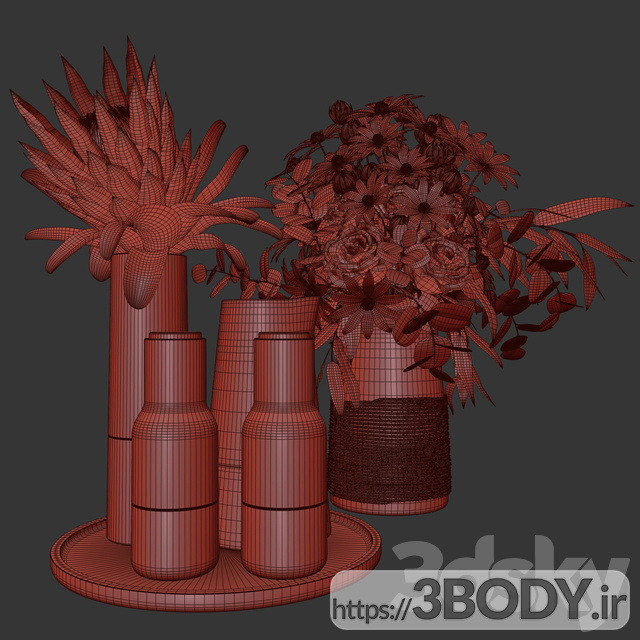 آبجکت سه بعدی گل و گلدان زینتی عکس 3