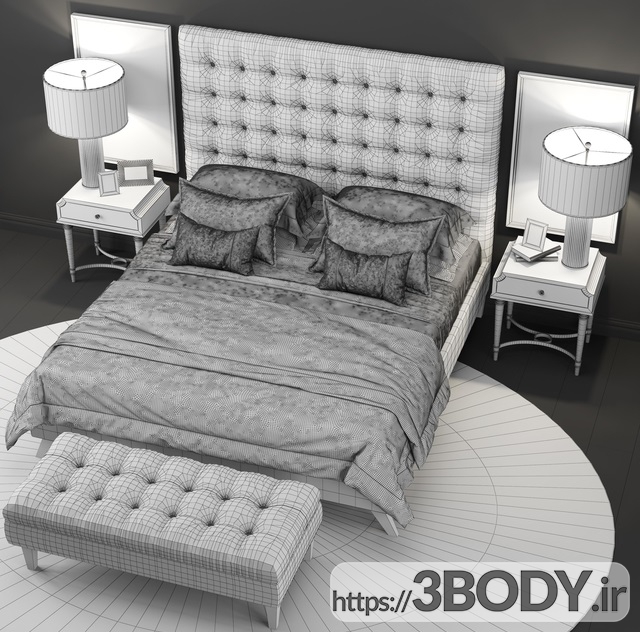 مدل سه بعدی تخت خواب دو نفره عکس 2
