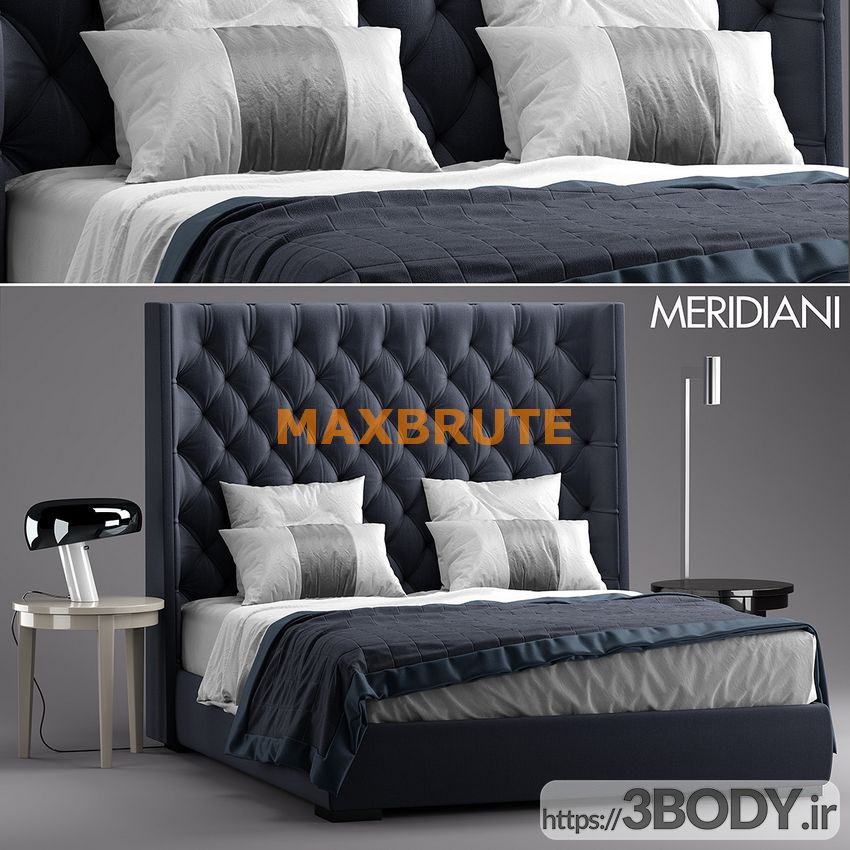 مدل سه بعدی تخت خواب دو نفره  خاکستری عکس 5