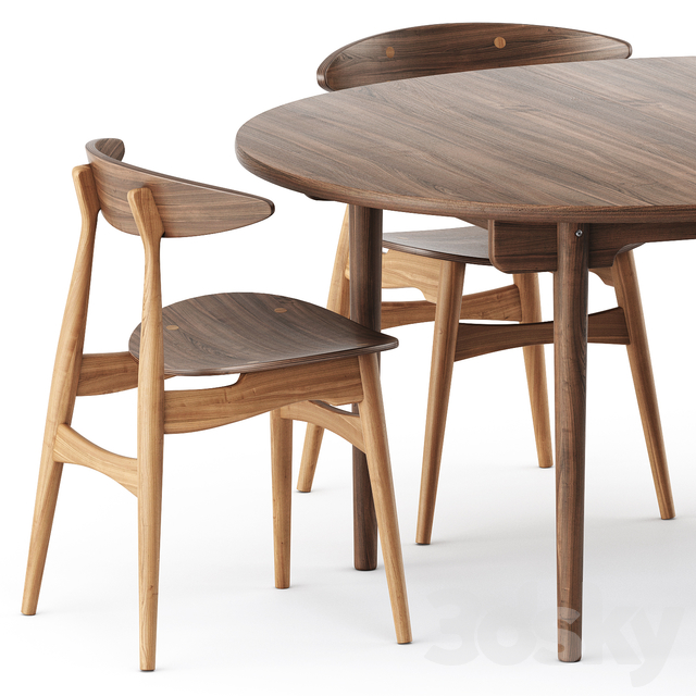 آبجکت سه بعدی میز و صندلی چوبی عکس 3