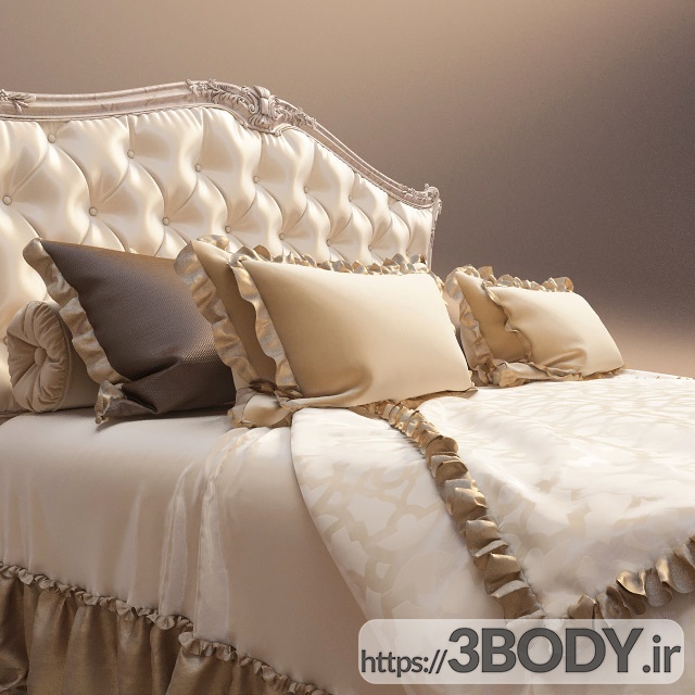 آبجکت سه بعدی تخت خواب دو نفره  طلایی عکس 4