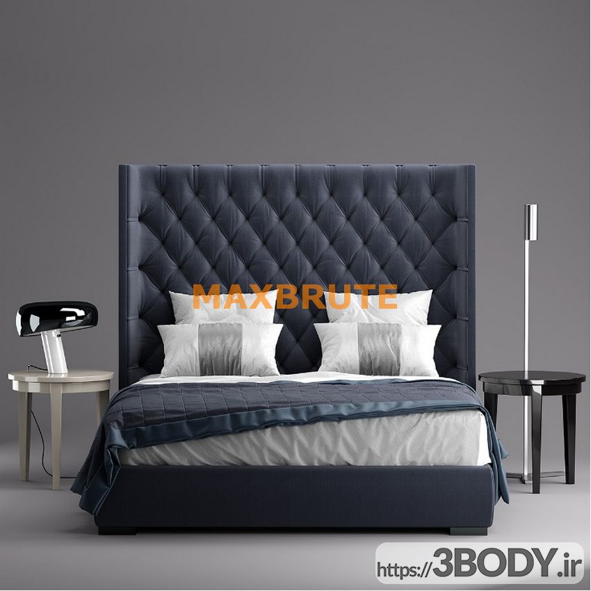 مدل سه بعدی تخت خواب دو نفره  خاکستری عکس 3