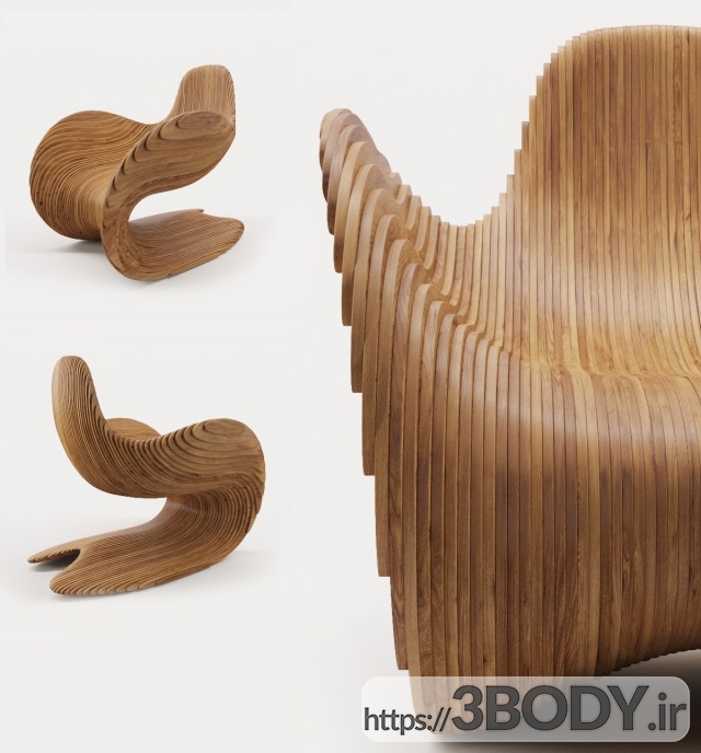 مدل سه بعدی صندلی چوبی عکس 2