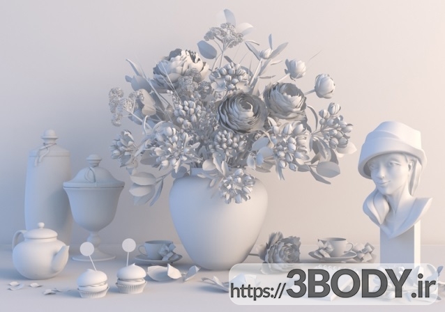 مدل سه بعدی ست دسته گل رومیزی عکس 3