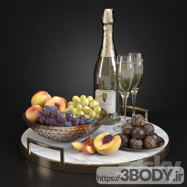 آبجکت سه بعدی نوشیدنی شامپاین با میوه عکس 1