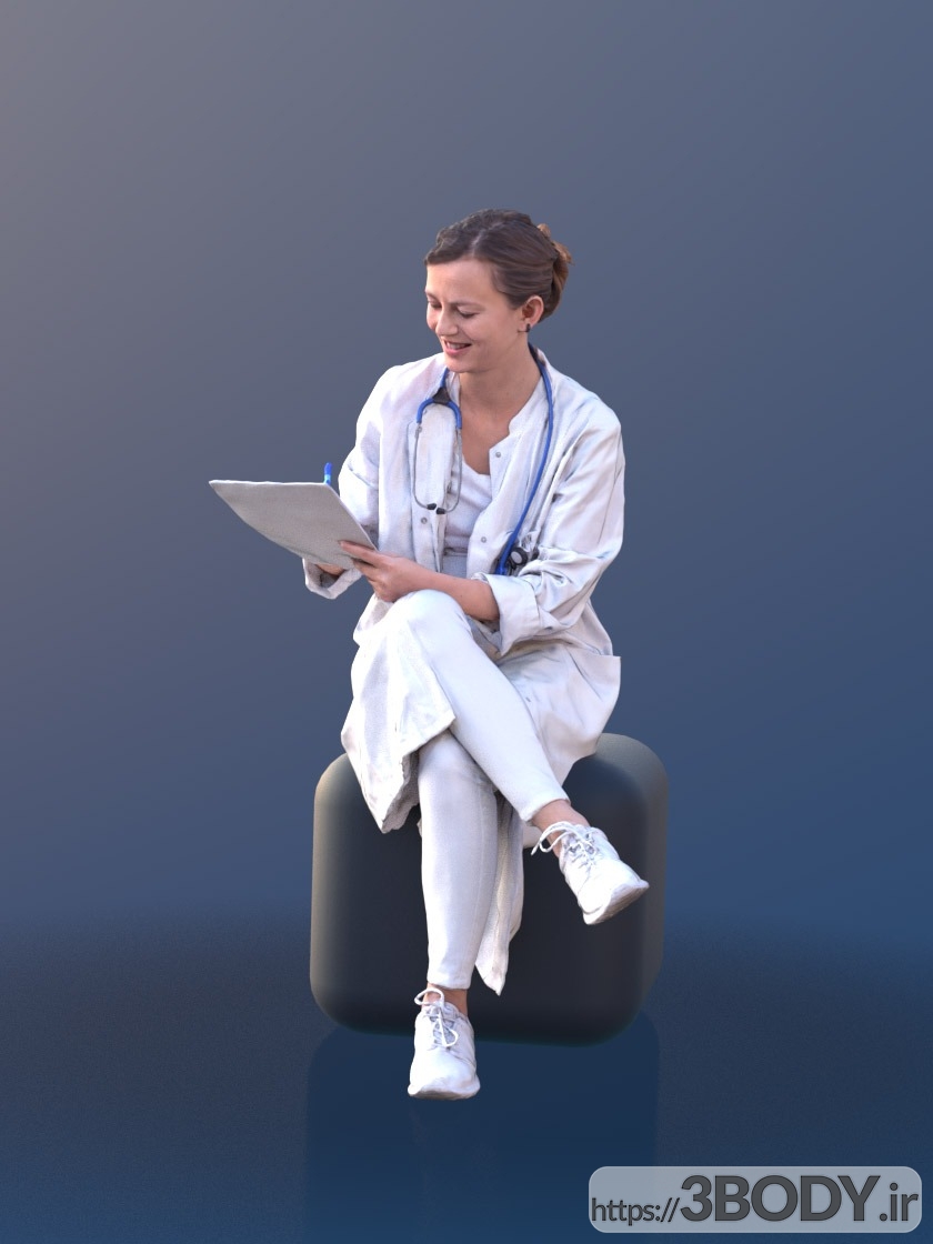 آبجکت سه بعدی پزشک زن نشسته عکس 1