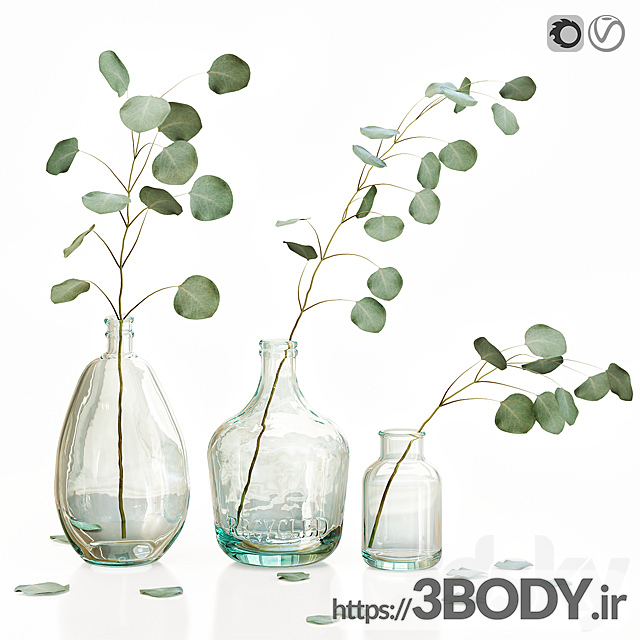 آبجکت سه بعدی گیاه و گلدان شیشه ای عکس 1