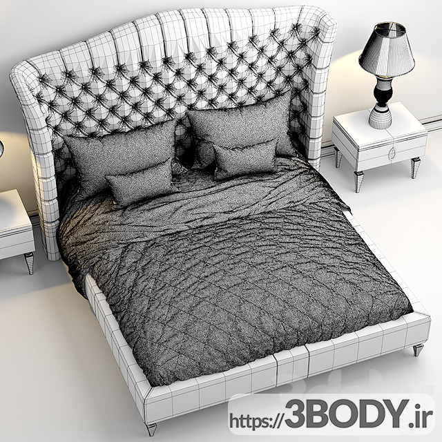 آبجکت سه بعدی تخت خواب با تاج لمسه عکس 2