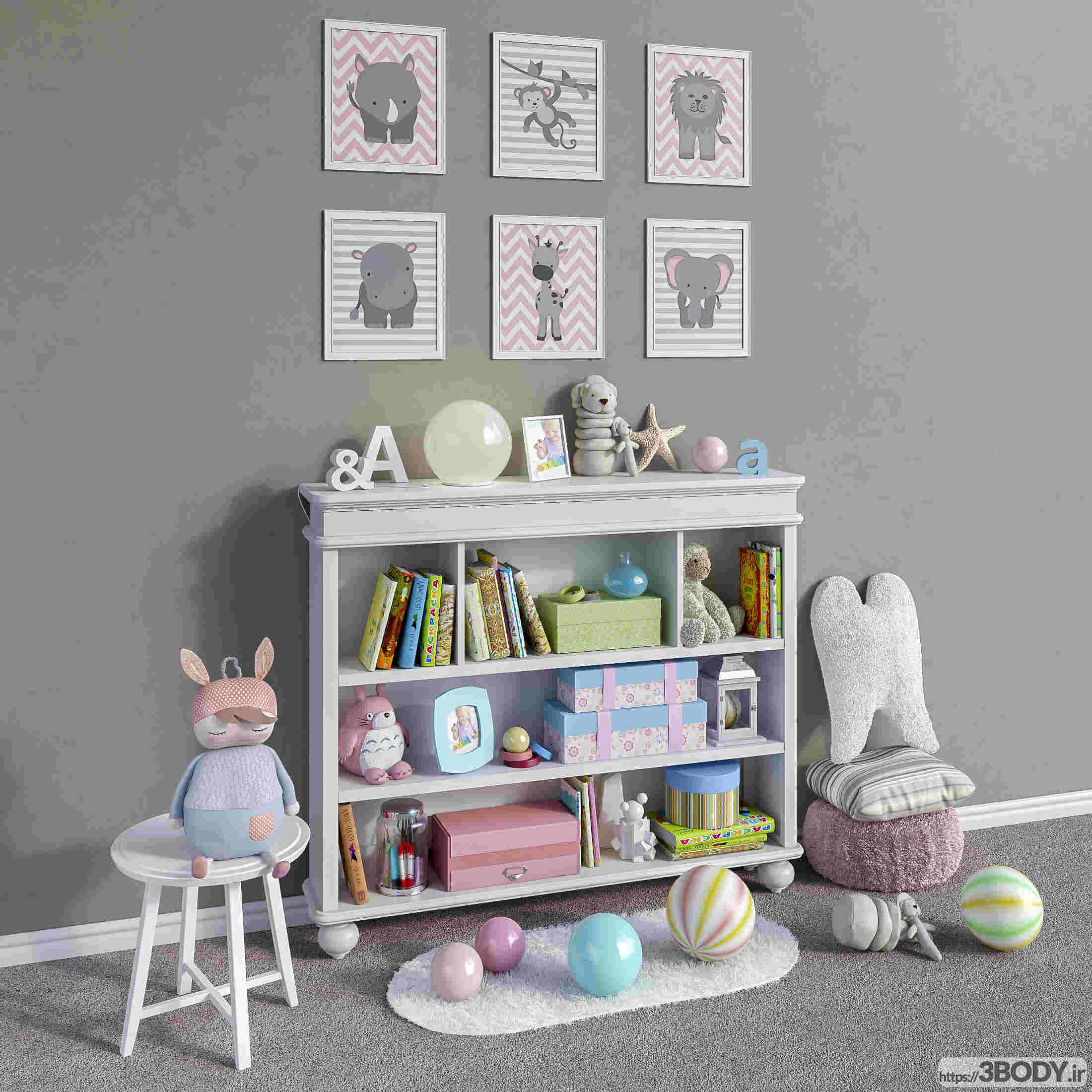 ابجکت ۳ بعدی اتاق کودک لوازم جانبی مبلمان کلاسیک - مجموعه دکوراسیون و اسباب بازی ها - 1 عکس 2