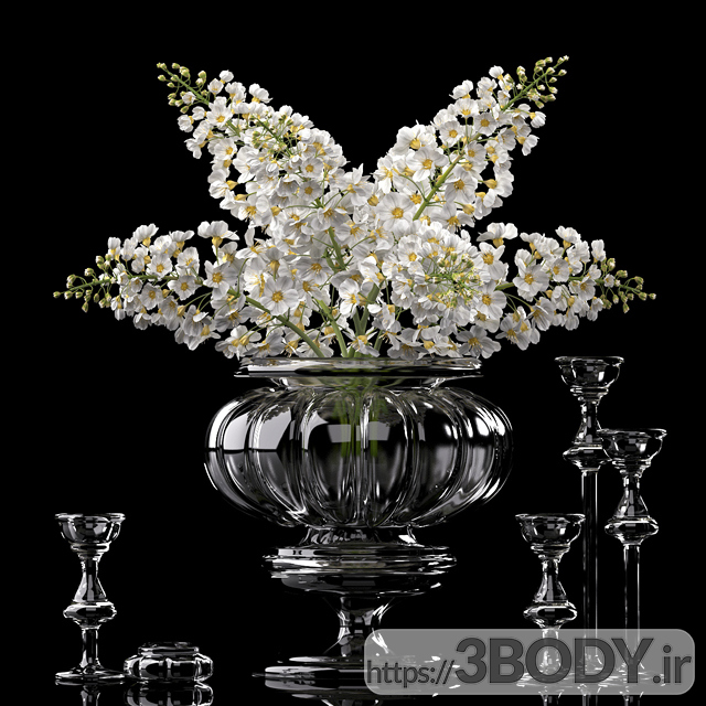 آبجکت سه بعدی دسته گل وگلدان تزئینی شیشه ای عکس 2