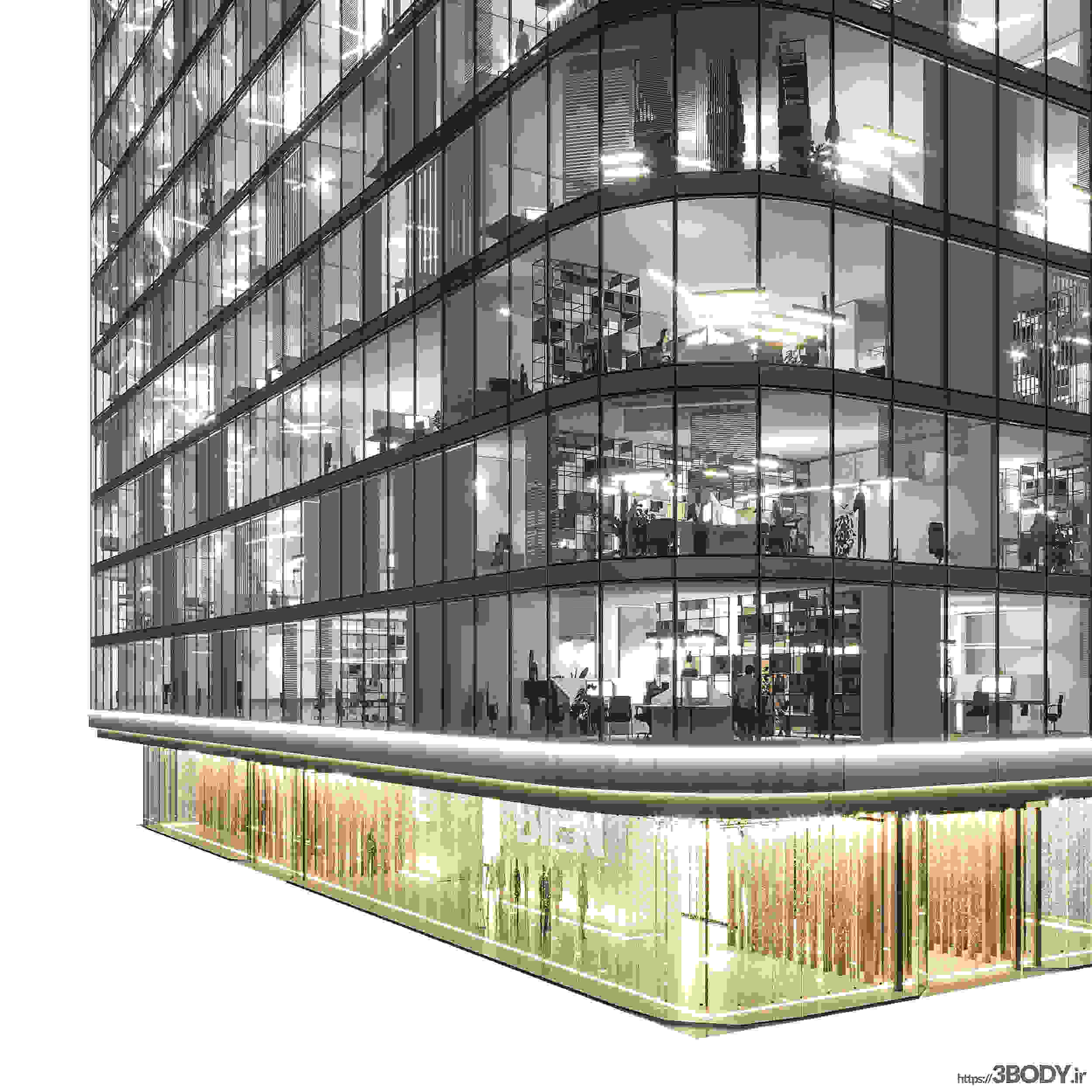 مدل سه بعدی ساختمان اداری مدرن عکس 2