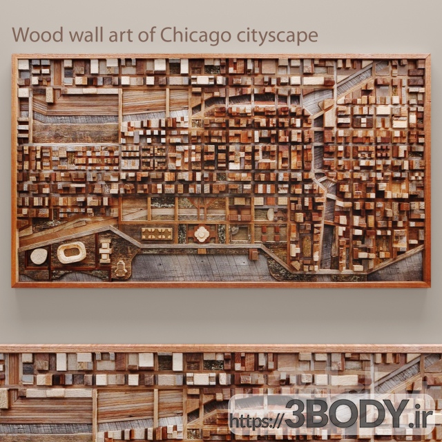 مدل سه بعدی هنر دیوار چوبی منظره شهر شیکاگو عکس 1