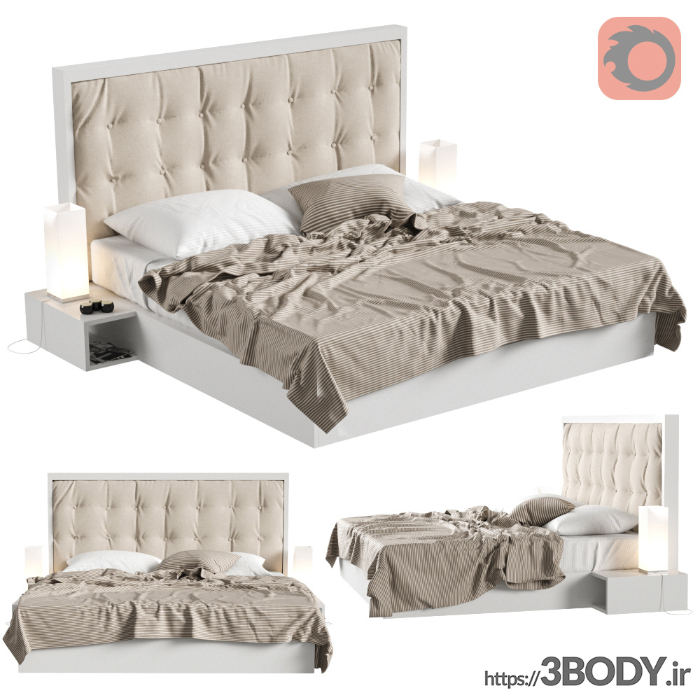مدل سه بعدی تخت خواب سفید عکس 3