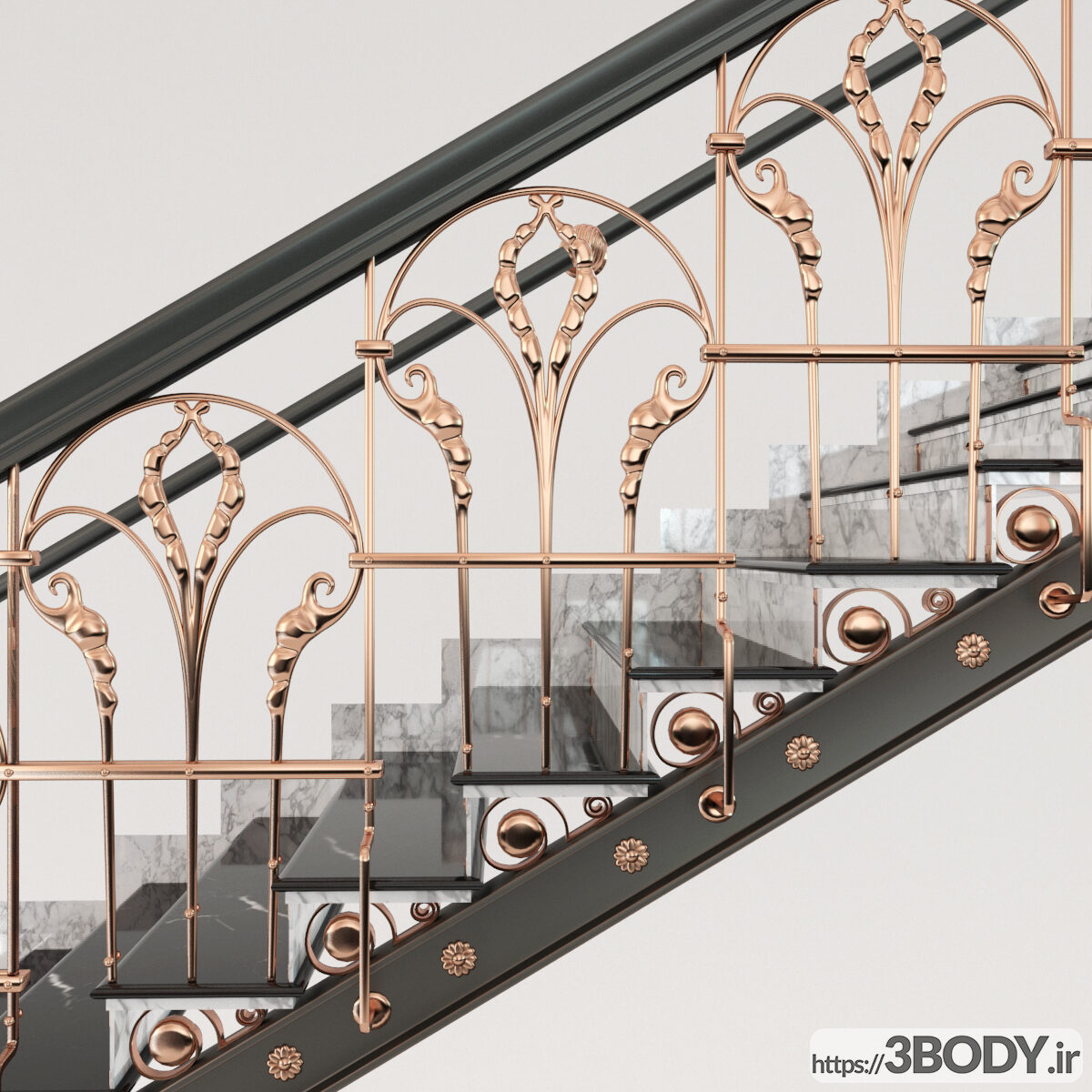 آبجکت سه بعدی راه پله مسی و مرمر کلاسیک عکس 2