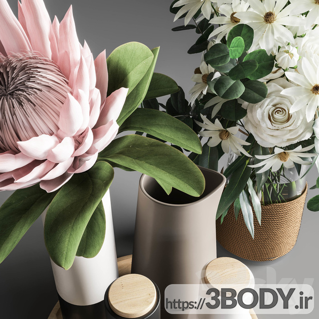 آبجکت سه بعدی گل و گلدان زینتی عکس 2