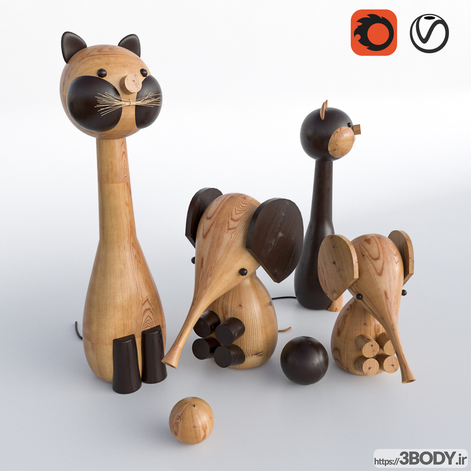 آبجکت سه بعدی اسباب بازی های ساخته شده از چوب عکس 1