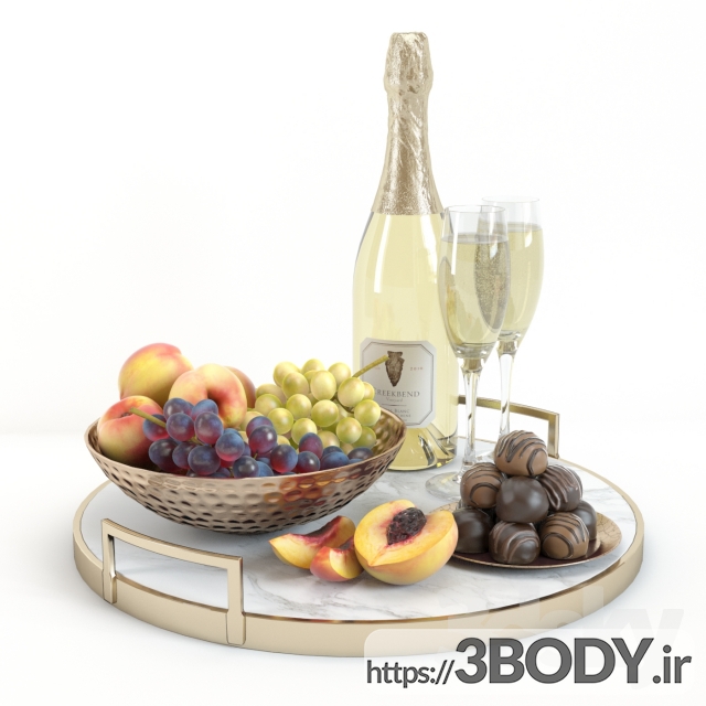 آبجکت سه بعدی نوشیدنی شامپاین با میوه عکس 3