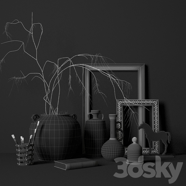 آبجکت سه بعدی ست تزئینی با گلدان عکس 3