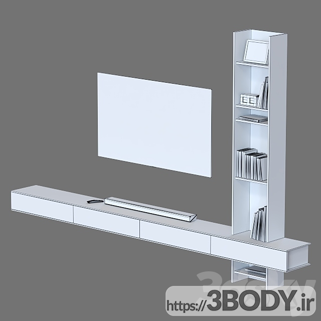 مدل سه بعدی تلویزیون و شلف دیواری عکس 2