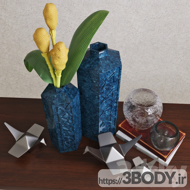 آبجکت سه بعدی گل و گلدان سنتی عکس 2