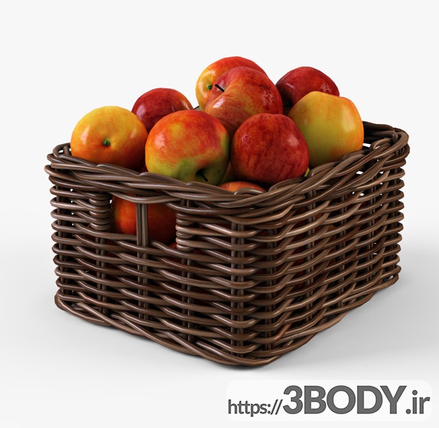 آبجکت سه بعدی سبد میوه با سیب عکس 1