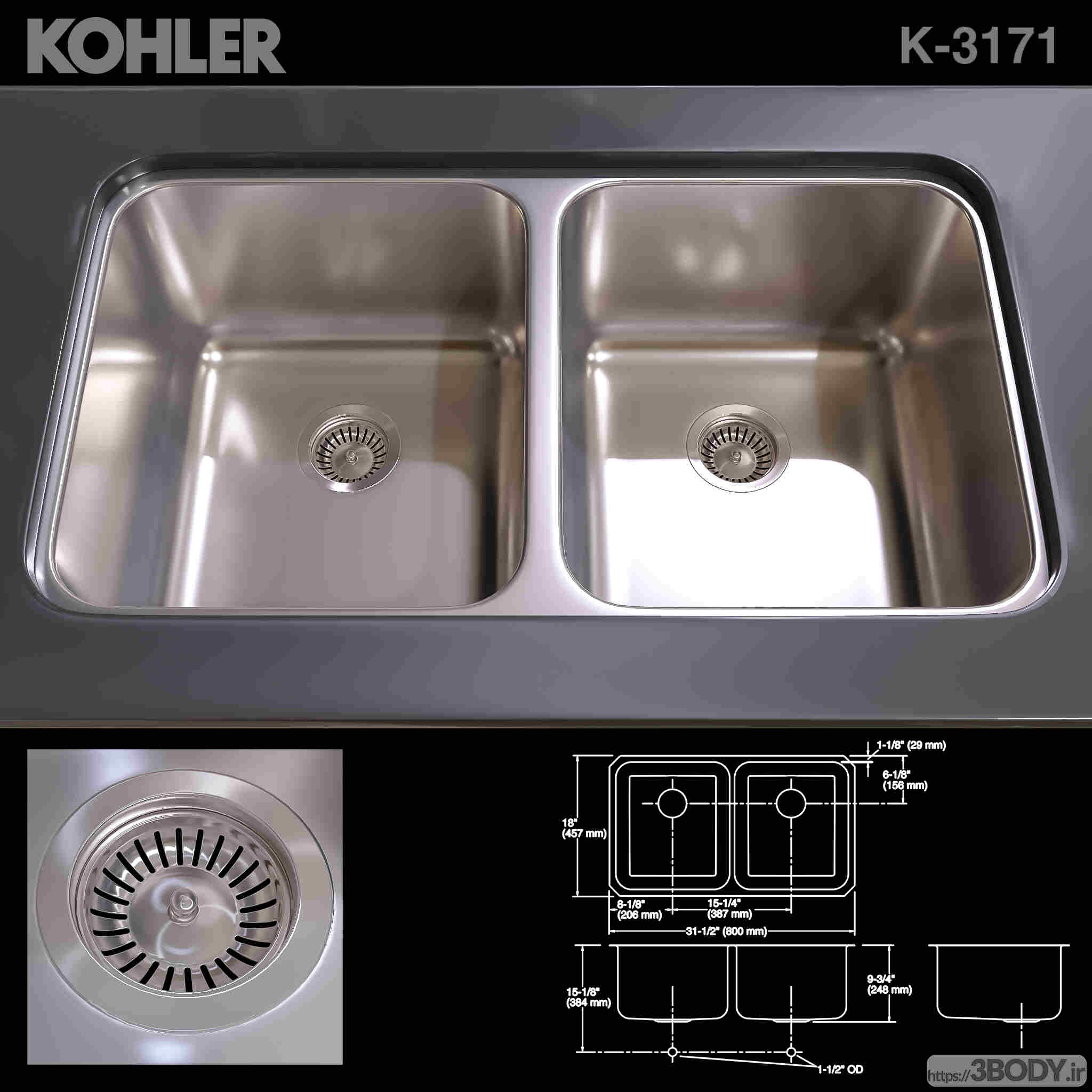 آبجکت سه بعدی سینک ظرفشویی مدل KOHLER عکس 1