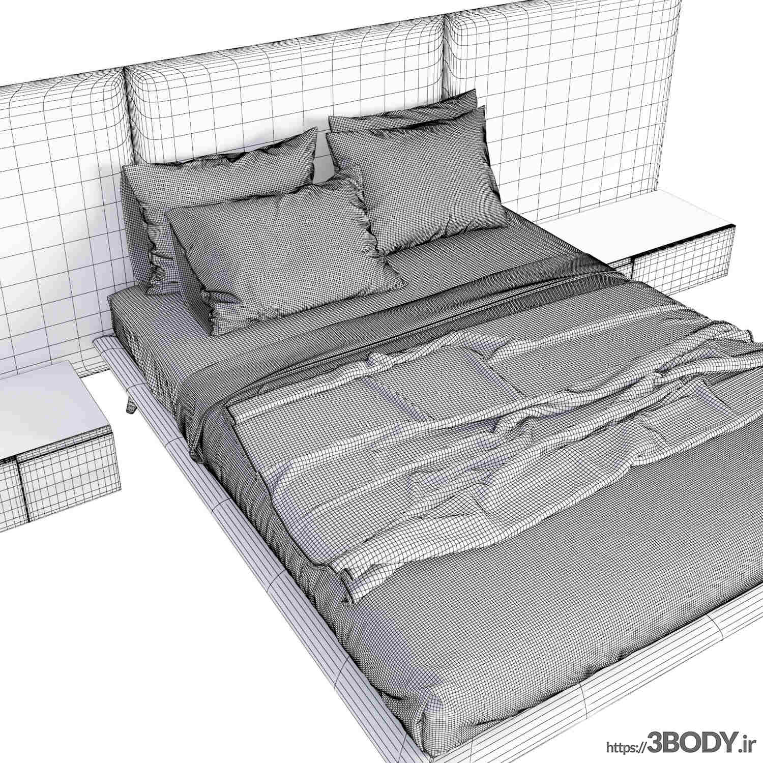 آبجکت سه بعدی تخت خواب دو نفره عکس 3