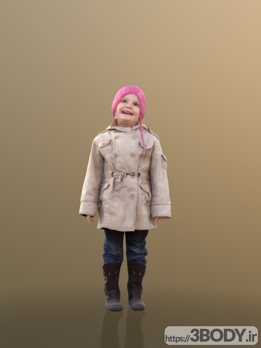 آبجکت سه بعدی دختر بچه با کت و کلاه عکس 1