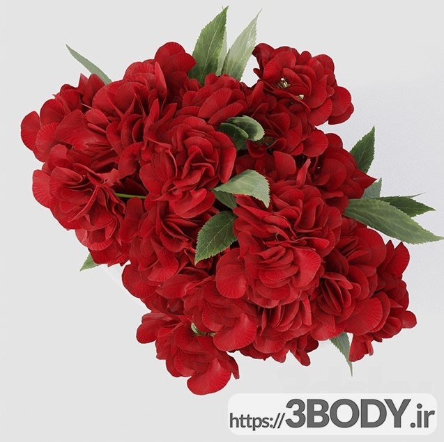 آبجکت سه بعدی گلدان ودسته گل قرمز  عکس 3