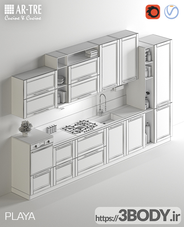 آبجکت سه بعدی کابینت آشپزخانه مدرن عکس 2