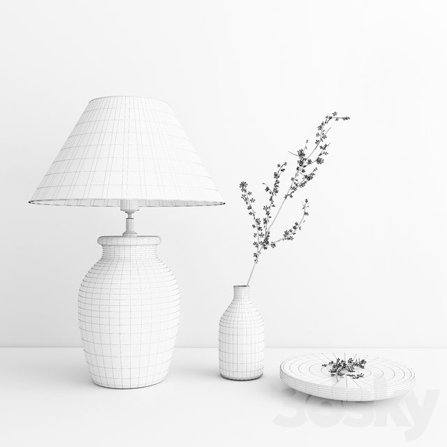 آبجکت سه بعدی ست دکوری لامپ و گلدان عکس 4