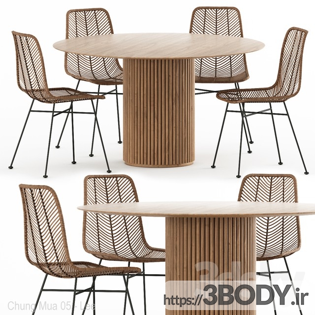 مدل سه بعدی میز و صندلی چوبی عکس 1