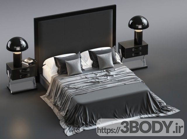 آبجکت سه بعدی تخت خواب طوسی عکس 1