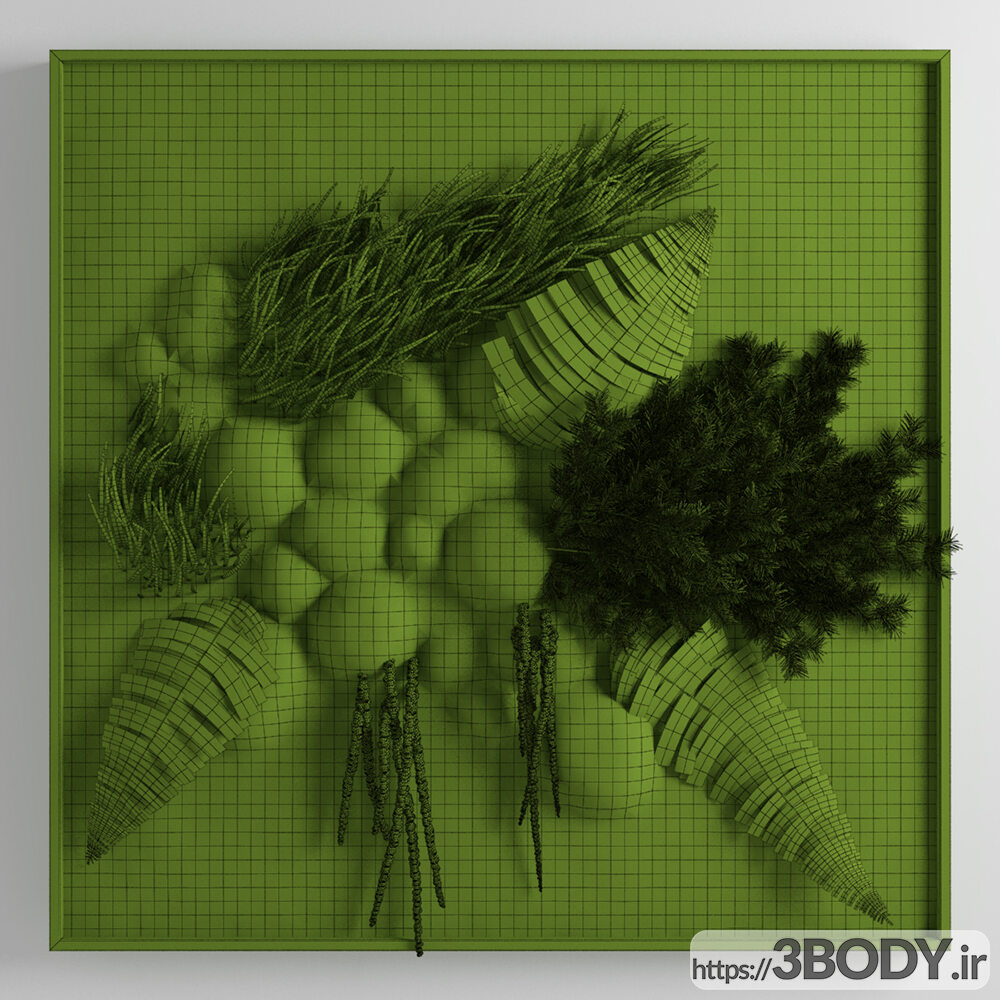 مدل سه بعدی گل و گیاه پنل سبز عکس 2