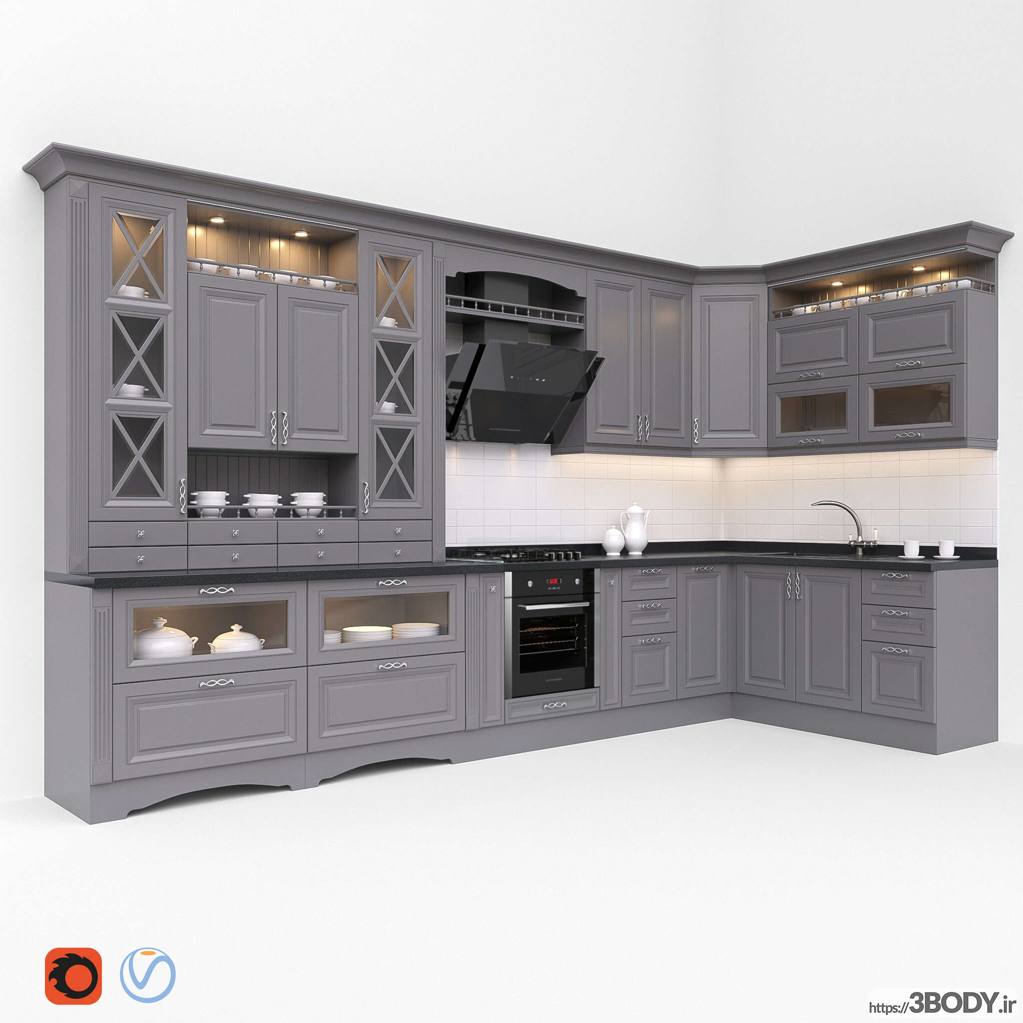 مدل سه بعدی کابینت کلاسیک آشپزخانه عکس 1