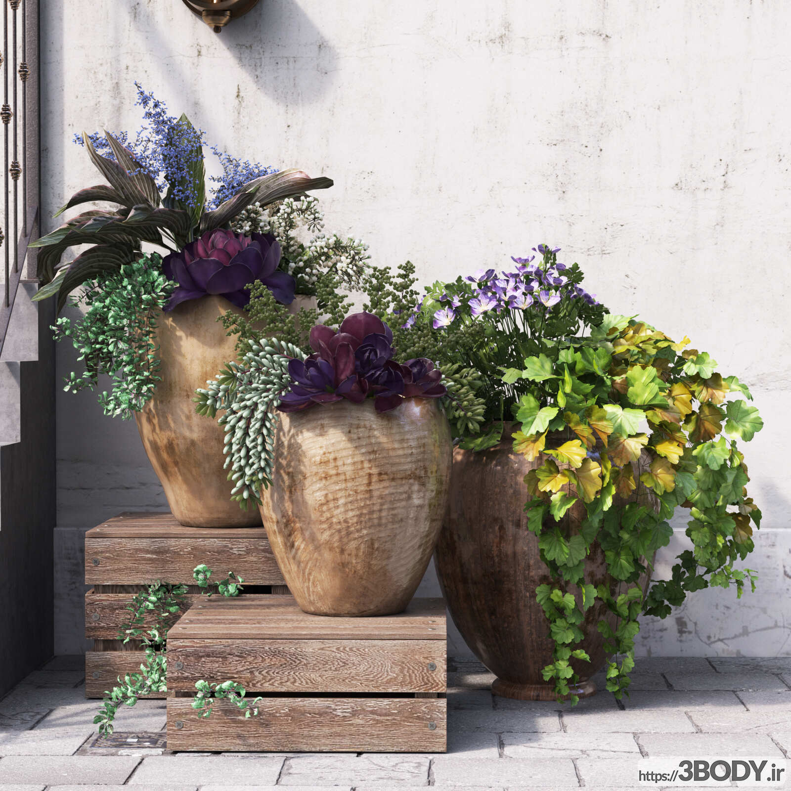 آبجکت سه بعدی ست تزئینی گل و گیاه تابستانی عکس 1
