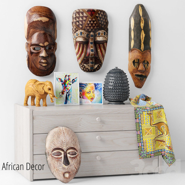 آبجکت سه بعدی ست ماسک آفریقایی تزئینی عکس 1