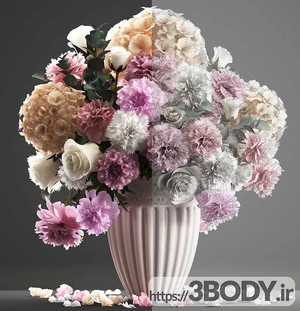 آبجکت سه بعدی  دسته گلهای رنگی عکس 2